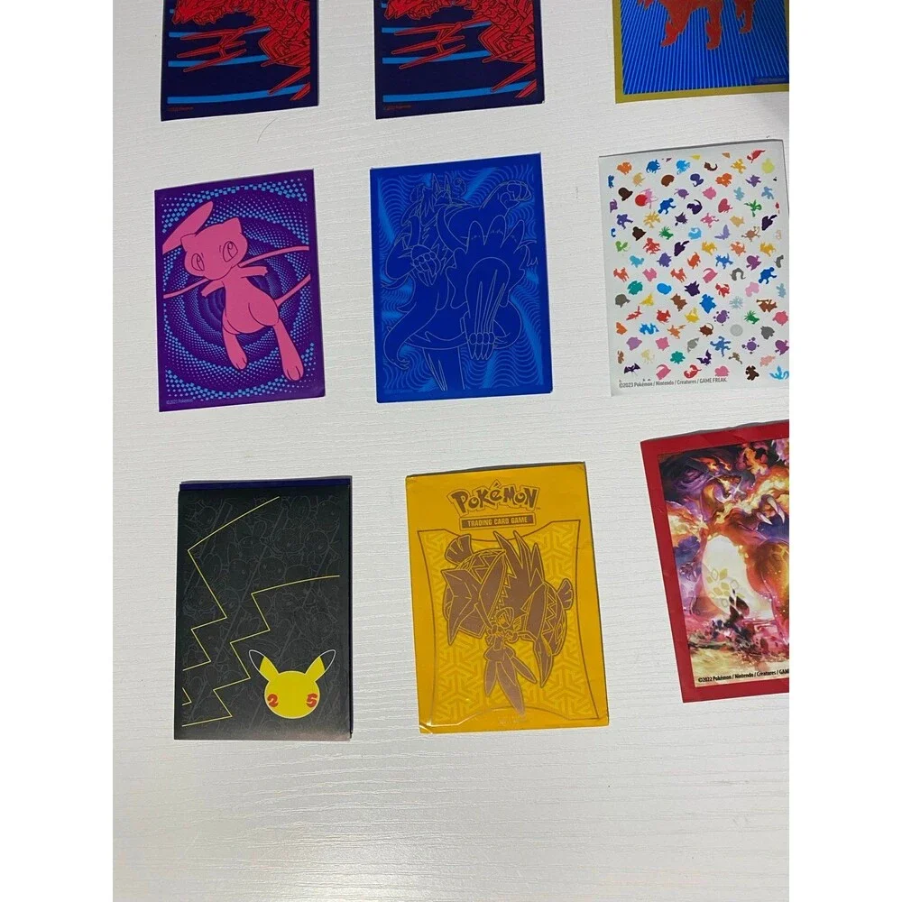 Pokemon Empty Quick Ball Tin Blue Gold with 11 Mixed Trading Card Sleeves Lot